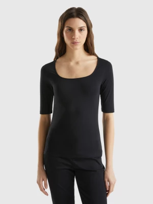 Benetton, Fitted Stretch Cotton T-shirt, size L, Black, Women United Colors of Benetton