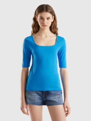 Benetton, Fitted Stretch Cotton T-shirt, size L, Blue, Women United Colors of Benetton