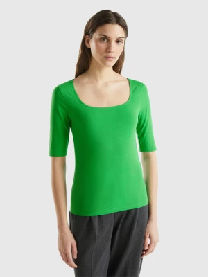 Benetton, Fitted Stretch Cotton T-shirt, size L, Green, Women United Colors of Benetton