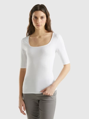 Benetton, Fitted Stretch Cotton T-shirt, size L, White, Women United Colors of Benetton