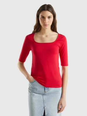 Benetton, Fitted Stretch Cotton T-shirt, size XL, Red, Women United Colors of Benetton