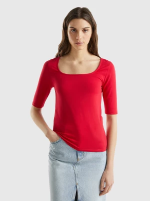 Benetton, Fitted Stretch Cotton T-shirt, size XS, Red, Women United Colors of Benetton