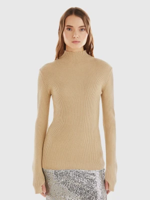 Benetton, Fitted Turtleneck Sweater With Lurex, size XS, Beige, Women United Colors of Benetton