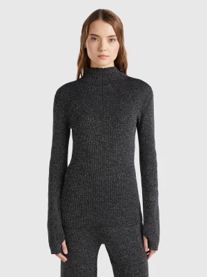 Benetton, Fitted Turtleneck Sweater With Lurex, size XS, Dark Gray, Women United Colors of Benetton