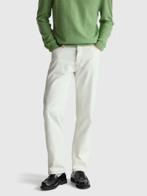 Benetton, Five-pocket Regular Fit Trousers, Size: 38, Creamy White, Men United Colors of Benetton