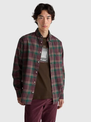 Benetton, Flannel Button-down Shirt, Size: S, Burgundy, Men United Colors of Benetton