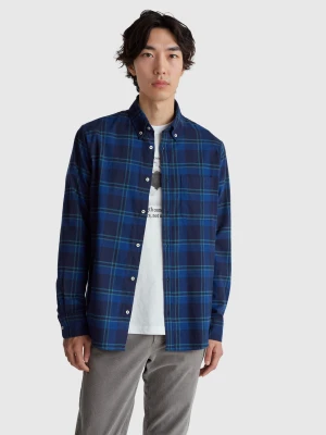 Benetton, Flannel Button-down Shirt, Size: XL, Dark Blue, Men United Colors of Benetton