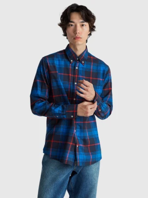 Benetton, Flannel Button-down Shirt, Size: XS, Air Force Blue, Men United Colors of Benetton