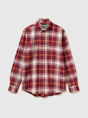 Benetton, Flannel Button-down Shirt, Size: XS, Brick Red, Men United Colors of Benetton