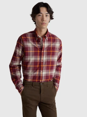 Benetton, Flannel Button-down Shirt, Size: XS, Brick Red, Men United Colors of Benetton