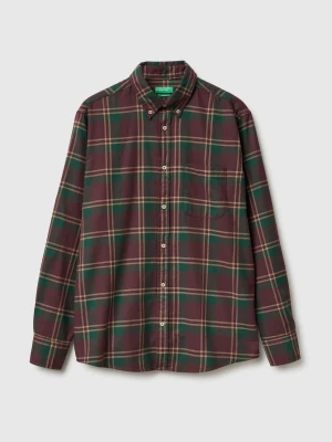 Benetton, Flannel Button-down Shirt, Size: XS, Burgundy, Men United Colors of Benetton
