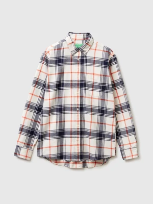 Benetton, Flannel Button-down Shirt, Size: XS, Creamy White, Men United Colors of Benetton