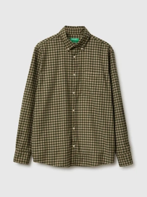 Benetton, Flannel Button-down Shirt, Size: XS, Green, Men United Colors of Benetton