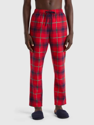 Benetton, Flannel Tartan Trousers, size XL, Red, Men United Colors of Benetton