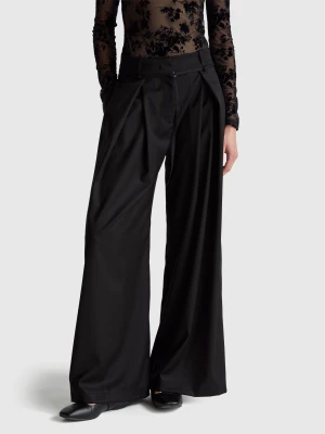 Benetton, Flannel Trousers With Belt, Black, Women United Colors of Benetton