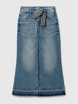 Benetton, Flare Fit Jeans With Gingham Scarf, Size: XL, Blue, Kids United Colors of Benetton