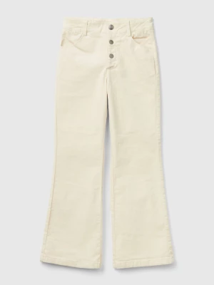 Benetton, Flare Fit Velvet Trousers, size 2XL, Creamy White, Kids United Colors of Benetton