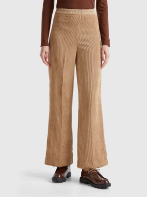 Benetton, Flare Fit Velvet Trousers, size , Camel, Women United Colors of Benetton