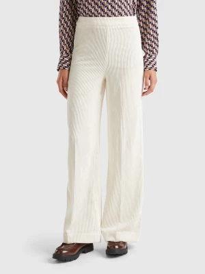 Benetton, Flare Fit Velvet Trousers, size , Creamy White, Women United Colors of Benetton