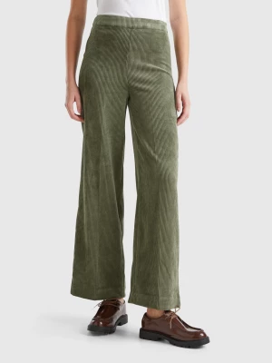 Benetton, Flare Fit Velvet Trousers, size , Military Green, Women United Colors of Benetton