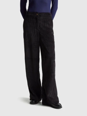 Benetton, Flared Corduroy Trousers, Black, Women United Colors of Benetton