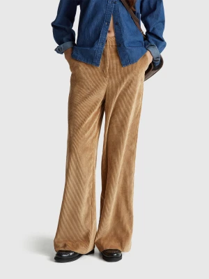 Benetton, Flared Corduroy Trousers, Camel, Women United Colors of Benetton