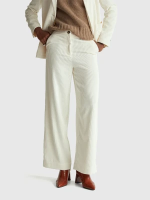 Benetton, Flared Corduroy Trousers, Creamy White, Women United Colors of Benetton