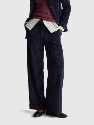 Benetton, Flared Corduroy Trousers, Dark Blue, Women United Colors of Benetton