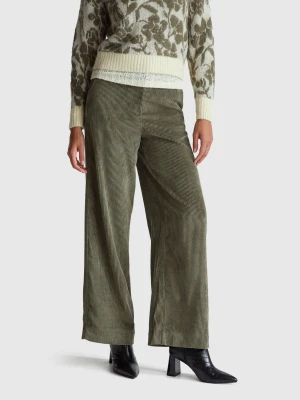 Benetton, Flared Corduroy Trousers, Military Green, Women United Colors of Benetton