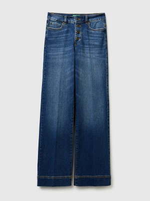 Benetton, Flared Jeans With Buttons, Size: 34, Light Blue, Women United Colors of Benetton