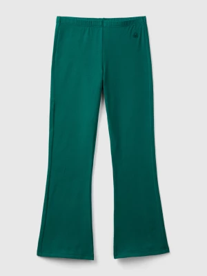 Benetton, Flared Leggings In Stretch Cotton, size S, Dark Green, Kids United Colors of Benetton