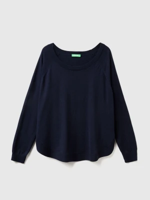 Benetton, Flared Sweater In Wool Blend, Size: XXS, Dark Blue, Women United Colors of Benetton