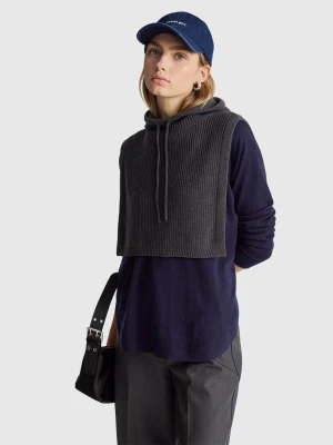 Benetton, Flared Sweater In Wool Blend, Size: XXS, Dark Blue, Women United Colors of Benetton