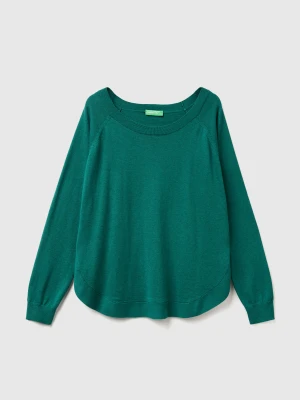Benetton, Flared Sweater In Wool Blend, Size: XXS, Dark Green, Women United Colors of Benetton
