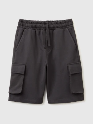 Benetton, Fleece Bermuda Shorts With Pockets, Size: XL, Dark Gray, Kids United Colors of Benetton