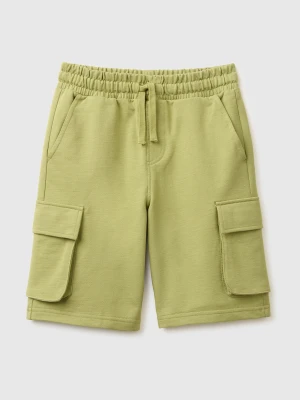 Benetton, Fleece Bermuda Shorts With Pockets, Size: XL, Military Green, Kids United Colors of Benetton