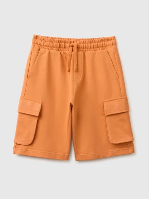 Benetton, Fleece Bermuda Shorts With Pockets, Size: XL, Orange, Kids United Colors of Benetton