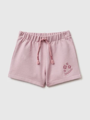 Benetton, Fleece Shorts With Floral Embroidery, Size: 82, Pink, Kids United Colors of Benetton
