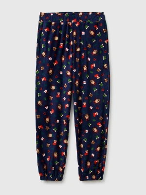 Benetton, Fleece Trousers With Christmas Print, Size: XL, Dark Blue, Men United Colors of Benetton