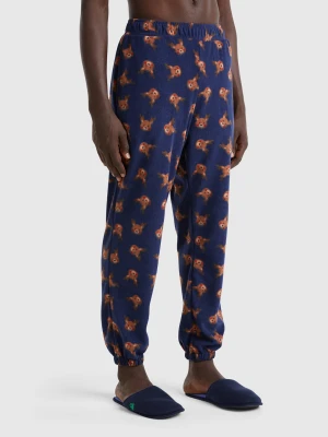 Benetton, Fleece Trousers With Reindeer Print, size XL, Blue, Men United Colors of Benetton