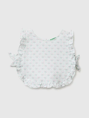 Benetton, Floral Blouse In Linen Blend, Size: 116, Aqua, Kids United Colors of Benetton