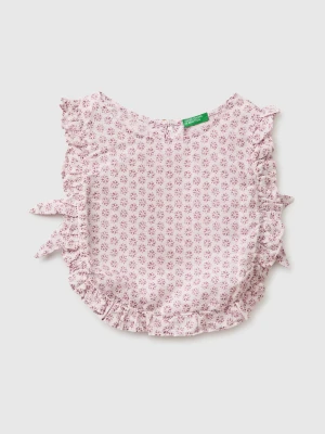 Benetton, Floral Blouse In Linen Blend, Size: 116, Pink, Kids United Colors of Benetton