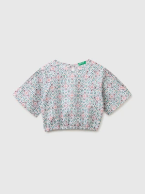 Benetton, Floral Blouse In Linen Blend, Size: XL, Aqua, Kids United Colors of Benetton