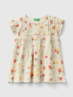 Benetton, Floral Blouse With Rouches, size 3XL, Creamy White, Kids United Colors of Benetton