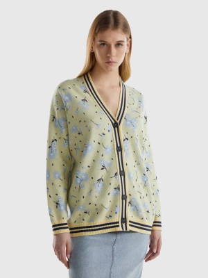 Benetton, Floral Cardigan, size L-XL, Yellow, Women United Colors of Benetton