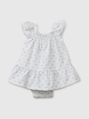 Benetton, Floral Dress In Linen Blend, Size: 82, White, Kids United Colors of Benetton