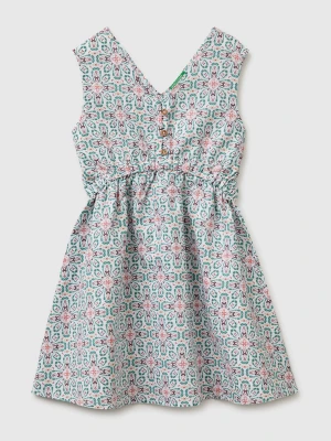 Benetton, Floral Dress In Linen Blend, Size: XL, Aqua, Kids United Colors of Benetton