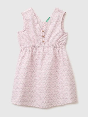 Benetton, Floral Dress In Linen Blend, Size: XL, Soft Pink, Kids United Colors of Benetton