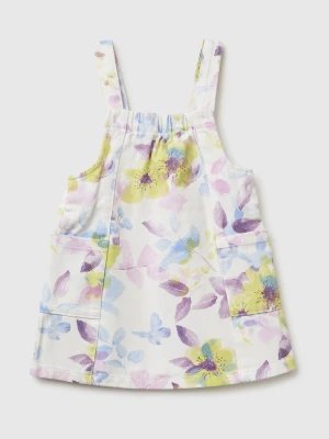 Benetton, Floral Dungaree Dress, Size: 116, White, Kids United Colors of Benetton