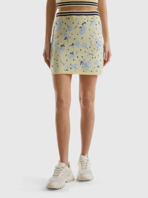 Benetton, Floral Knit Mini Skirt, size S, Yellow, Women United Colors of Benetton